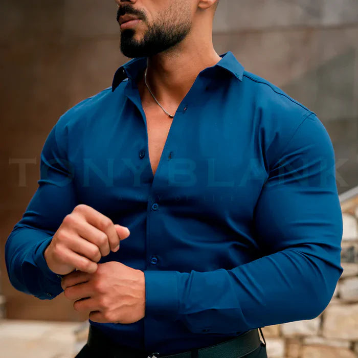 Camisa Manga Larga Unicolor Cuello Mao